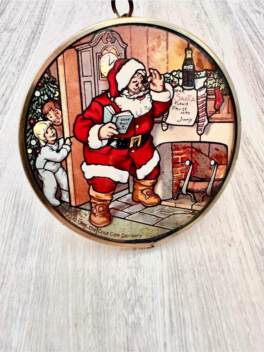 VTG 1985 Coca-Cola Santa Claus Suncatcher Christmas Ornament Retro Holiday Decor